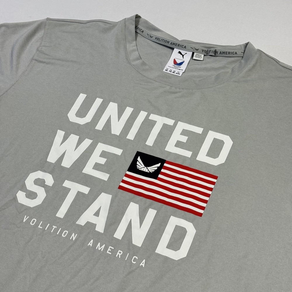 Puma Shirt Mens 2XL Gray Volition America United We Stand‎ USA Flag Graphic Tee